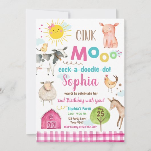 Boerderij Oude MacDonald Barnyard Roze Dieren Part Kaart (Voorkant)