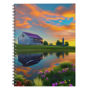 Boerderij Paars Dak Vijver bij Zonsopgang Notitieboek