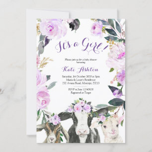 Boerderij Paars-Floral-Baby shower Kaart