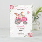 Boerderij Party Dieren Roze Tractor Kaart (Staand voorkant)