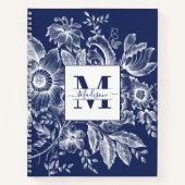 Boerderij Peony Monogram Navy  Frans Blauw Notitieboek (Voorkant)