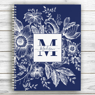Boerderij Peony Monogram Navy  Frans Blauw Notitieboek