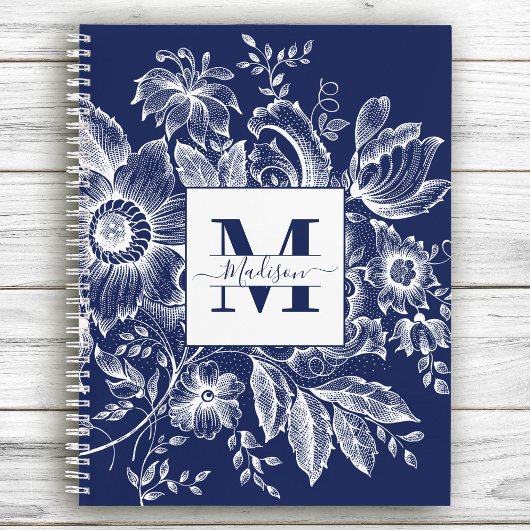 Boerderij Peony Monogram Navy  Frans Blauw Notitieboek