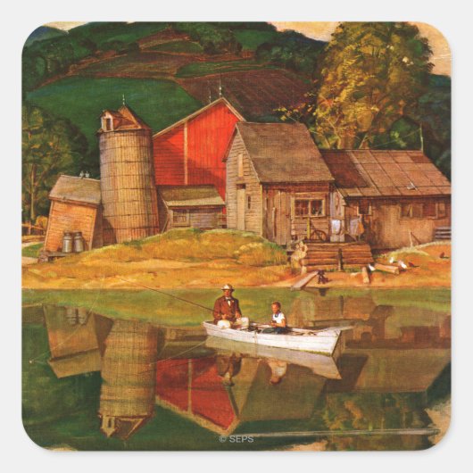 Boerderij Pond Landschap Mead Schaeffer Vierkante Sticker (Voorkant)