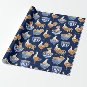 Boerderij Porselein Haan Patroon Cadeaupapier