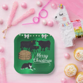 Boerderij Ranch Black Angus Rundvee en Hond Kerstm Papieren Bordje (Feest)