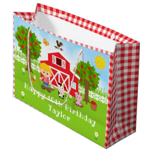 Boerderij Red Barn Blonde Hair Boy Happy Birthday Groot Cadeauzakje