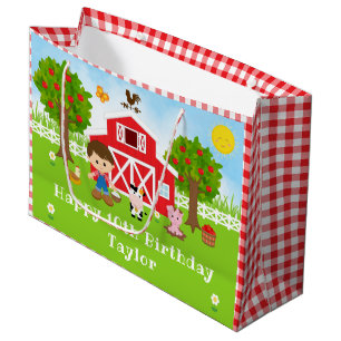 Boerderij Red Barn Brown Hair Boy Happy Birthday Groot Cadeauzakje