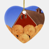 Boerderij Red Barn Hay Bales Keramisch Ornament (Achterkant)