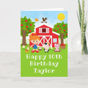 Boerderij Red Barn Red Hair Girl Happy Birthday Kaart