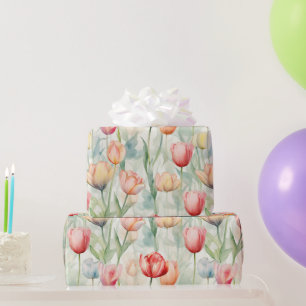 Boerderij Rood Geel Tulpenbloemen Verjaardag Cadeaupapier