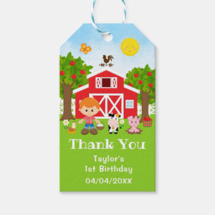Boerderij Rood Verjaardag Roodharige Jongen Bedank Cadeaulabel