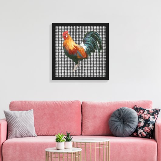 Boerderij Rooster Zwart en Wit Rustiek Land Canvas Afdruk (Insitu (Woonkamer))