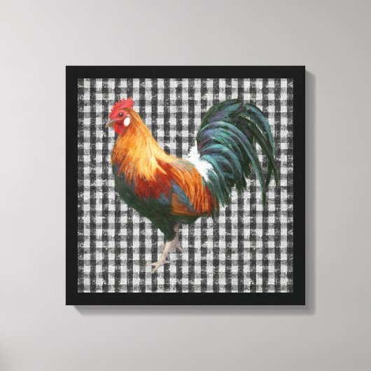 Boerderij Rooster Zwart en Wit Rustiek Land Canvas Afdruk (Voorkant)