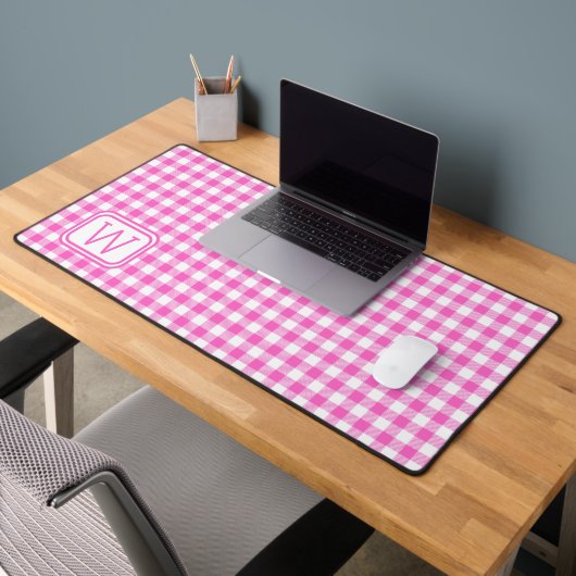 Boerderij Roze en Witte Gingham Plaid Monogram Bureaumat (Kantoor 2)