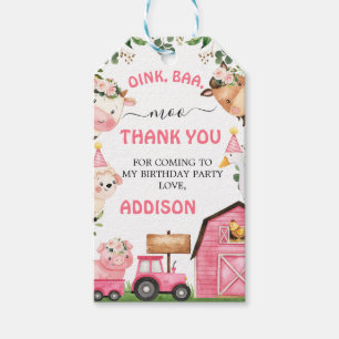 Boerderij Roze Schuur Tractor Verjaardag Dank u Cadeaulabel