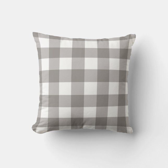 Boerderij Rustic Grijs & Wit Buffalo Plaid Vierkan Kussen (Voorkant)