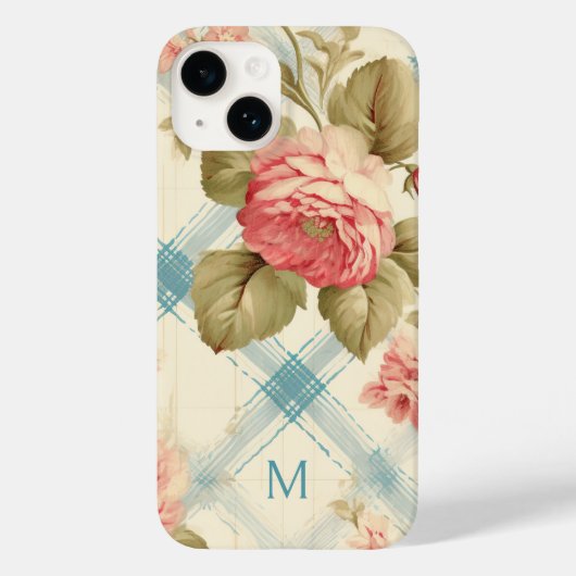  boerderij rustieke monogram roze rozen Case-Mate iPhone case (Achterkant)