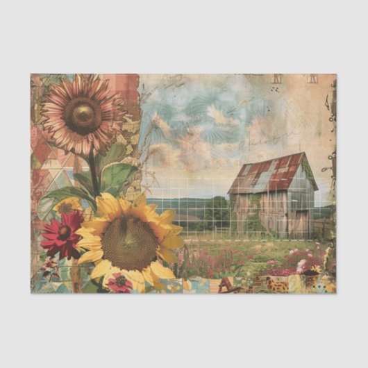 Boerderij Rustieke Zonnebloem Decoupage Tissuepapier (Voorkant)