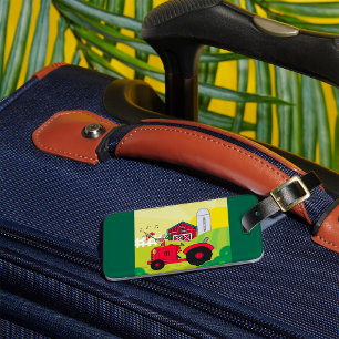 Boerderij Scene met Zingende Haan op Tractor Bagagelabel