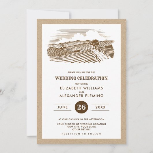 Boerderij schets kraft papier rustieke bruiloft kaart (Voorkant)