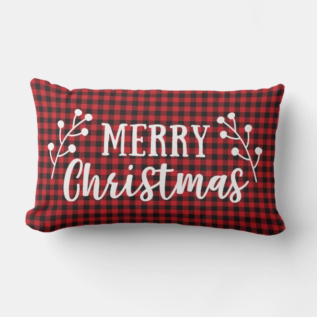 Boerderij Script Vrolijke Kerstmis Buffalo Check Kussen (Voorkant)