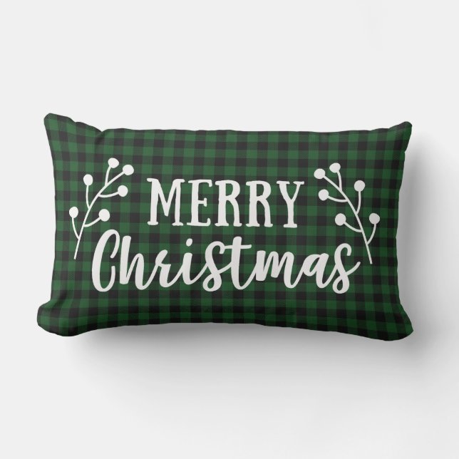 Boerderij Script Vrolijke Kerstmis Buffalo Check Kussen (Voorkant)