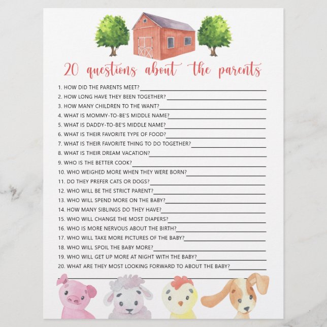Boerderij - spelletjes - 20 vragen over de ouders (Voorkant)