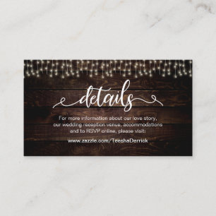 Boerderij String-lampjes, wit, hout, bruiloft — de Informatiekaartje