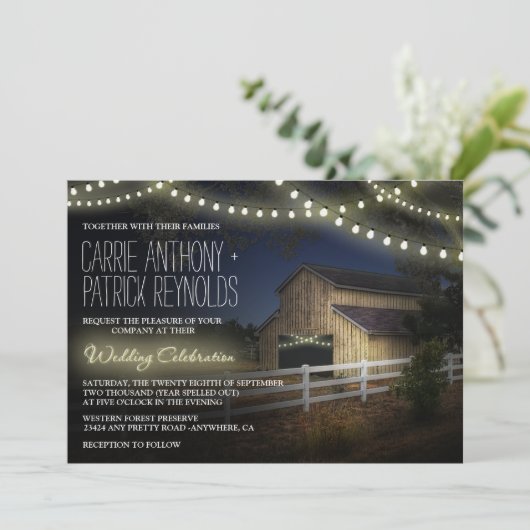 Boerderij String Lights rustieke schuur bruiloft u Kaart (Staand voorkant)