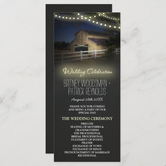 Boerderij String Lights Rustieke Schuur Trouwprogr Programma (Voorkant / Achterkant)