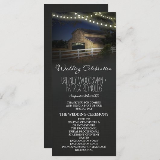 Boerderij String Lights Rustieke Schuur Trouwprogr Programma (Voorkant / Achterkant)