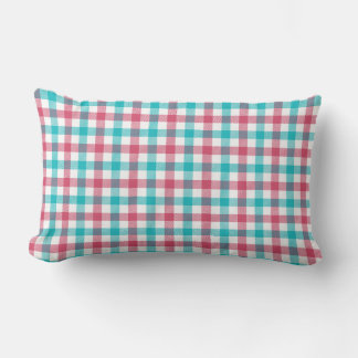 Boerderij Teal en Koraalrood Gingham Patroon Kussen