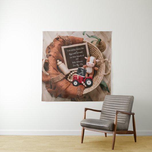 boerderij thema geweven mandje zwangerschapsaankon wandkleed (In situ)