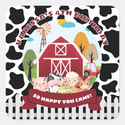 Boerderij thema Verjaardag Vierkante Sticker (Voorkant)