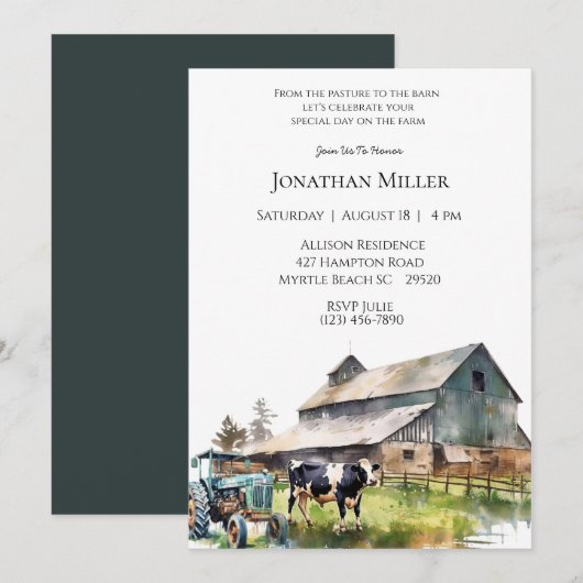 Boerderij Tractor Birthday Party Invitation Kaart (Voorkant / Achterkant)