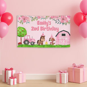 Boerderij Tractor Dieren Roze 2de Verjaardag Spandoek