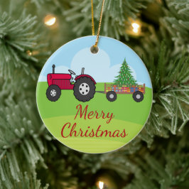 Boerderij Tractor-kerst Keramisch Ornament