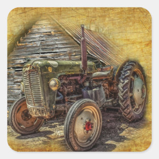 Boerderij tractor Old Barn Shed Vierkante Sticker
