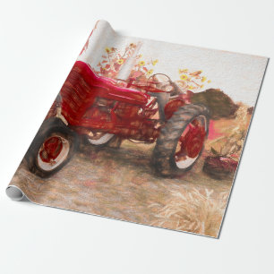 Boerderij Tractor Red Rustic Autumn Harvest Cadeaupapier