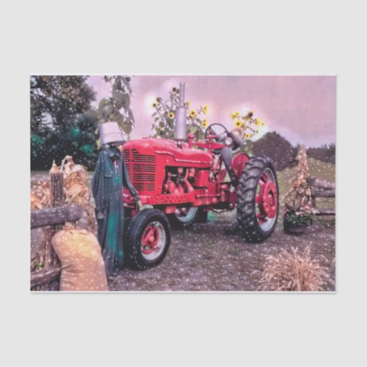 Boerderij Tractor Red  Rustic Herfst Harvest Dusk Tissuepapier (Voorkant)