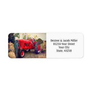 Boerderij Tractor Red Rustic Land dat we verplaats Etiket