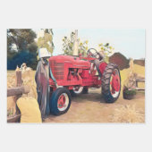 Boerderij Tractor Rode Retro Rustieke Herfst Oogs Inpakpapier Vel (Voorkant 3)