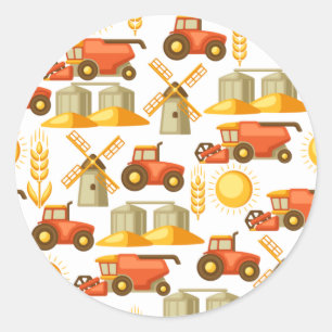 Boerderij, tractor, tarwe en molen ronde sticker