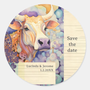 Boerderij Trouwdoos Koe Bewaar de datum Ronde Sticker