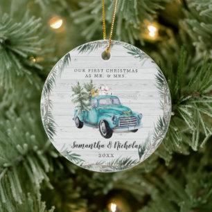 Boerderij Truck   Eerste Kerstmis Mijn & Mijnheer Keramisch Ornament