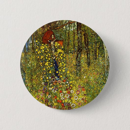 Boerderij tuin met Crucifix door Gustav Klimt Ronde Button 5,7 Cm (Voorkant)