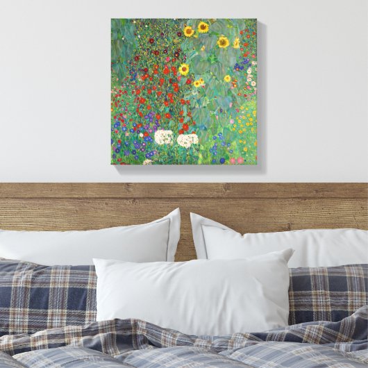 Boerderij tuin met zonnebloemen door Gustav Klimt Canvas Afdruk (Insitu (Slaapkamer))
