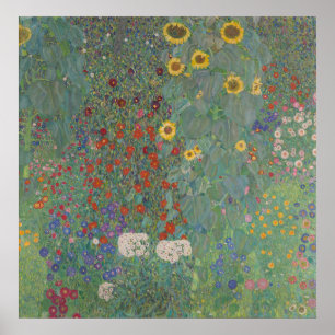 Boerderij tuin met zonnebloemen - Gustav Klimt Poster