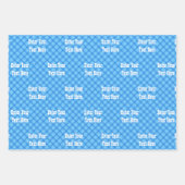 Boerderij tuindieren gingham blauw inpakpapier vel (Voorkant 3)